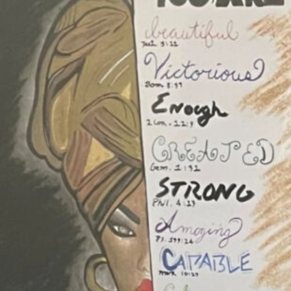 Large Framed Colored Sketch Jamaican Woman with Quote - Picture 5 of 7